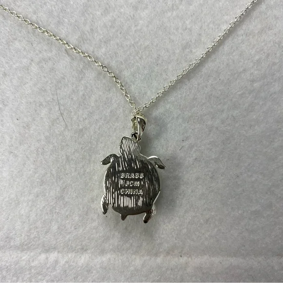 Charming Silver Plated over Brass Green Peridot Turtle Pendant Necklace 19” - Picture 5 of 13